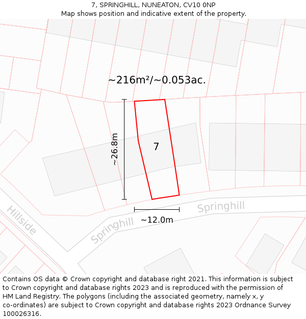 7, SPRINGHILL, NUNEATON, CV10 0NP: Plot and title map