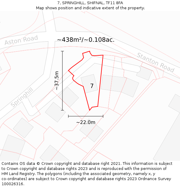 7, SPRINGHILL, SHIFNAL, TF11 8FA: Plot and title map