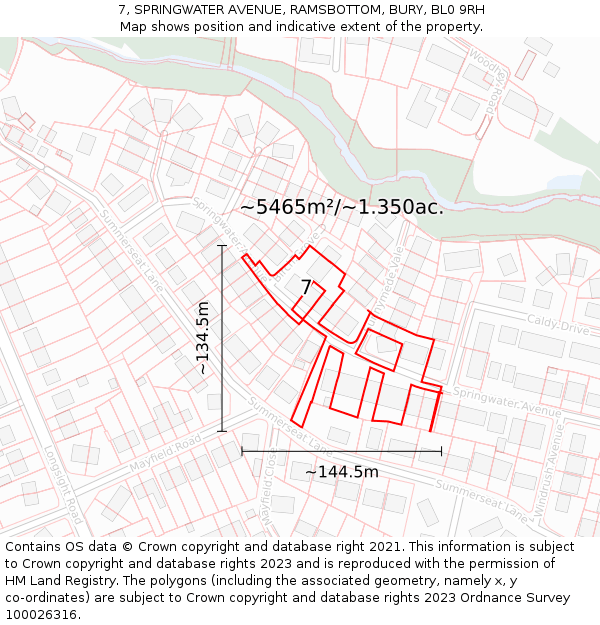 7, SPRINGWATER AVENUE, RAMSBOTTOM, BURY, BL0 9RH: Plot and title map