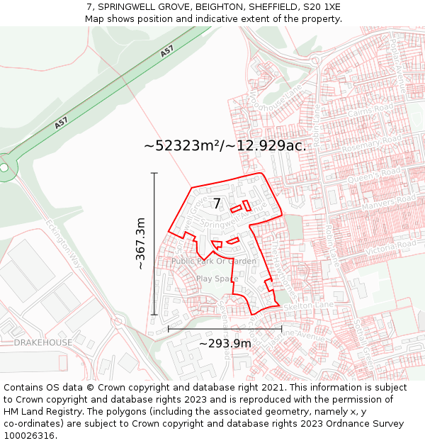 7, SPRINGWELL GROVE, BEIGHTON, SHEFFIELD, S20 1XE: Plot and title map