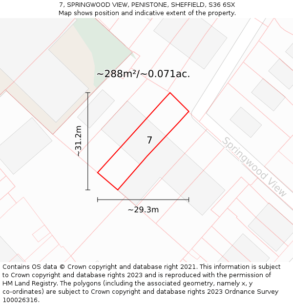 7, SPRINGWOOD VIEW, PENISTONE, SHEFFIELD, S36 6SX: Plot and title map