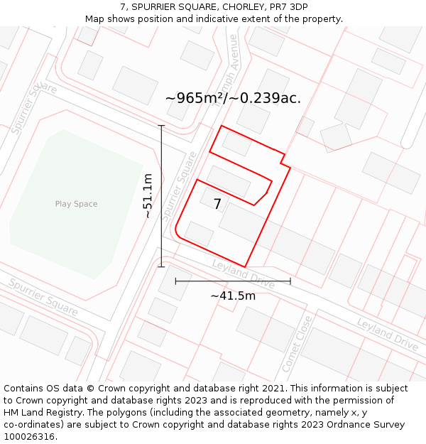 7, SPURRIER SQUARE, CHORLEY, PR7 3DP: Plot and title map