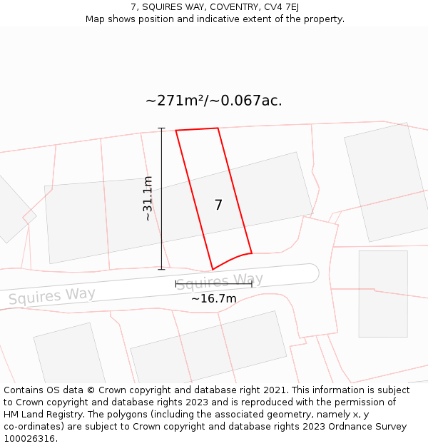 7, SQUIRES WAY, COVENTRY, CV4 7EJ: Plot and title map