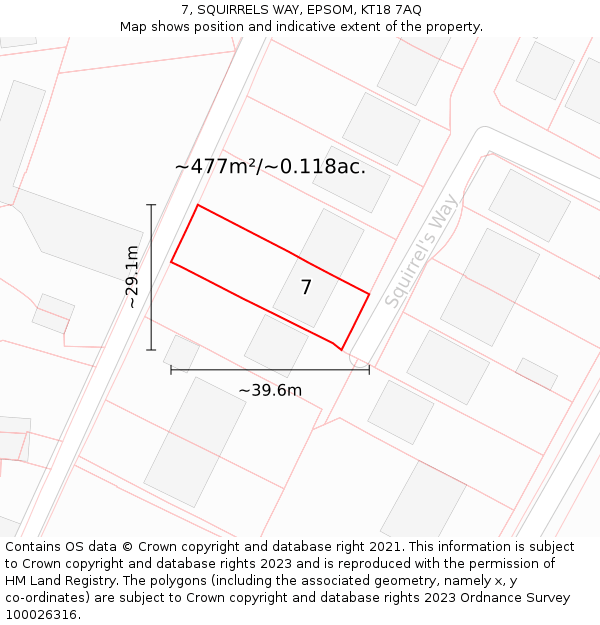 7, SQUIRRELS WAY, EPSOM, KT18 7AQ: Plot and title map