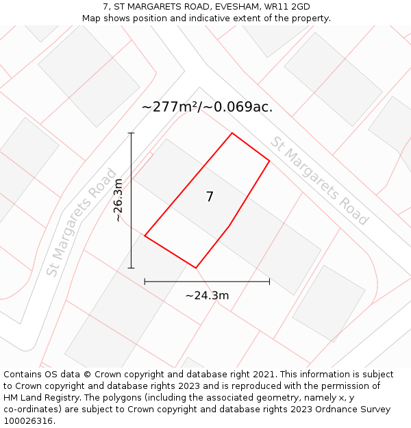 7, ST MARGARETS ROAD, EVESHAM, WR11 2GD: Plot and title map