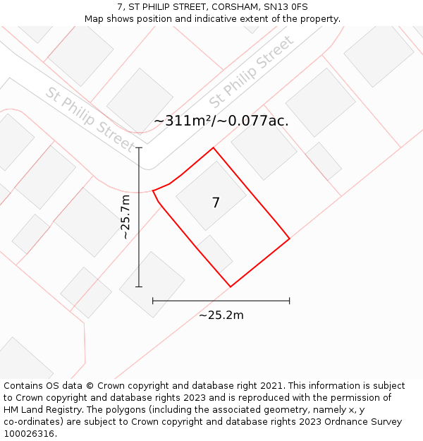 7, ST PHILIP STREET, CORSHAM, SN13 0FS: Plot and title map