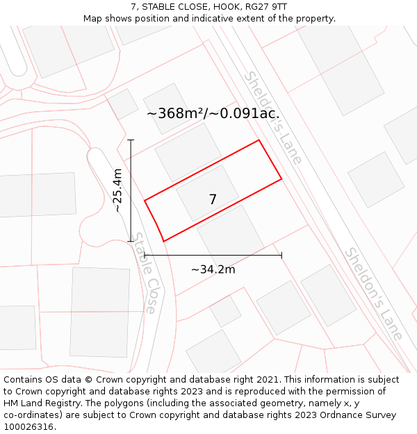 7, STABLE CLOSE, HOOK, RG27 9TT: Plot and title map