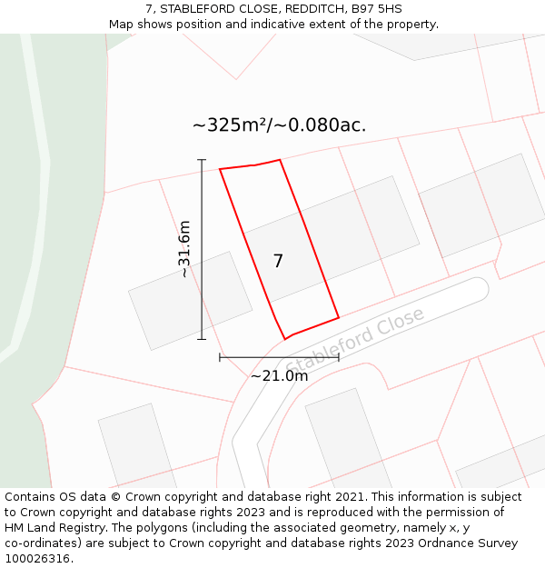 7, STABLEFORD CLOSE, REDDITCH, B97 5HS: Plot and title map