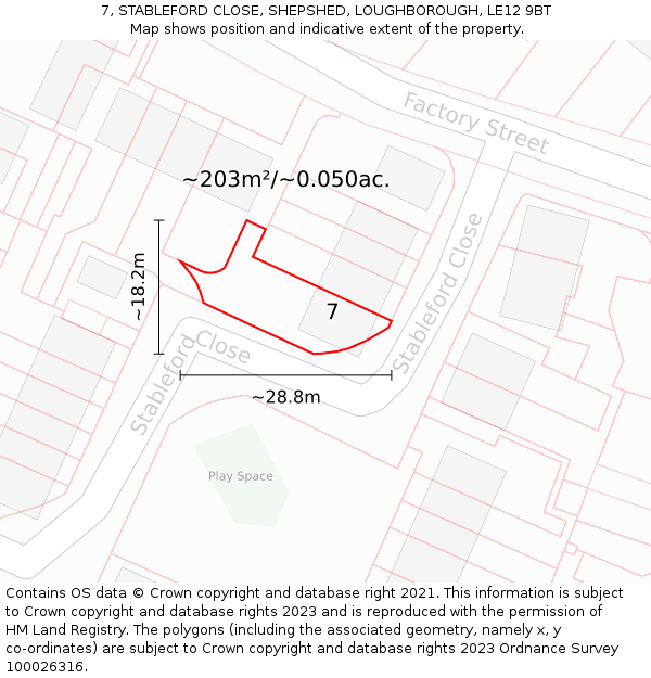 7, STABLEFORD CLOSE, SHEPSHED, LOUGHBOROUGH, LE12 9BT: Plot and title map