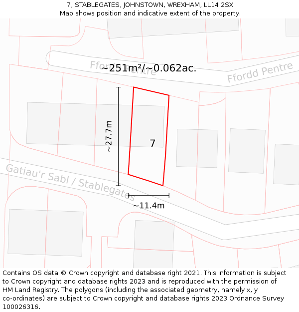 7, STABLEGATES, JOHNSTOWN, WREXHAM, LL14 2SX: Plot and title map