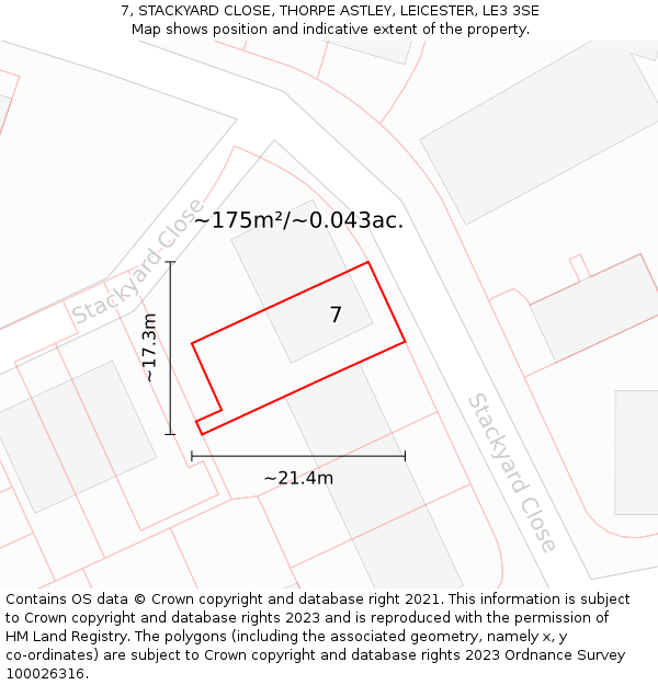 7, STACKYARD CLOSE, THORPE ASTLEY, LEICESTER, LE3 3SE: Plot and title map