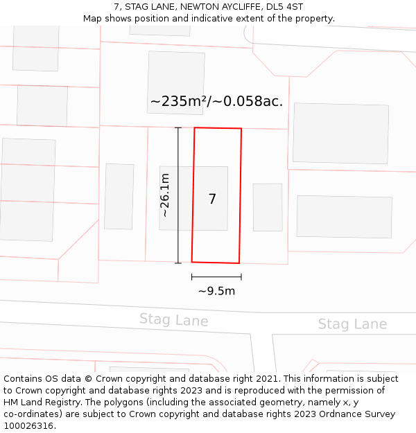 7, STAG LANE, NEWTON AYCLIFFE, DL5 4ST: Plot and title map