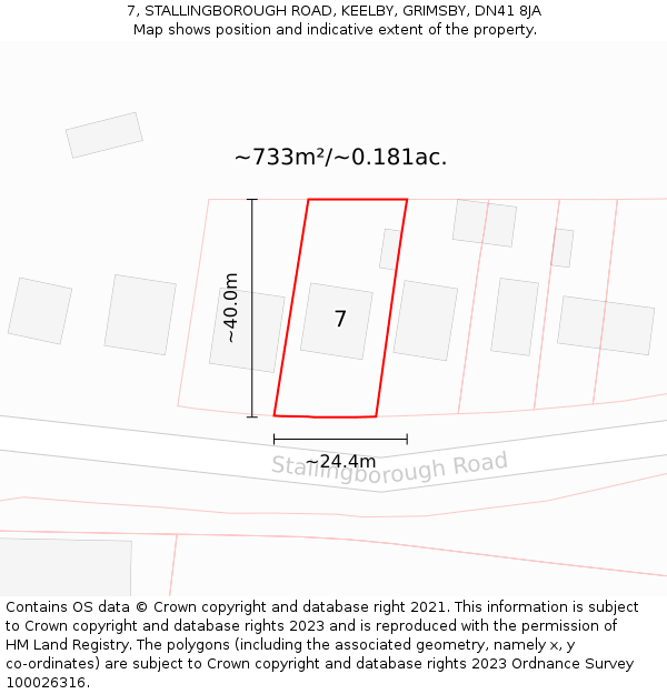 7, STALLINGBOROUGH ROAD, KEELBY, GRIMSBY, DN41 8JA: Plot and title map