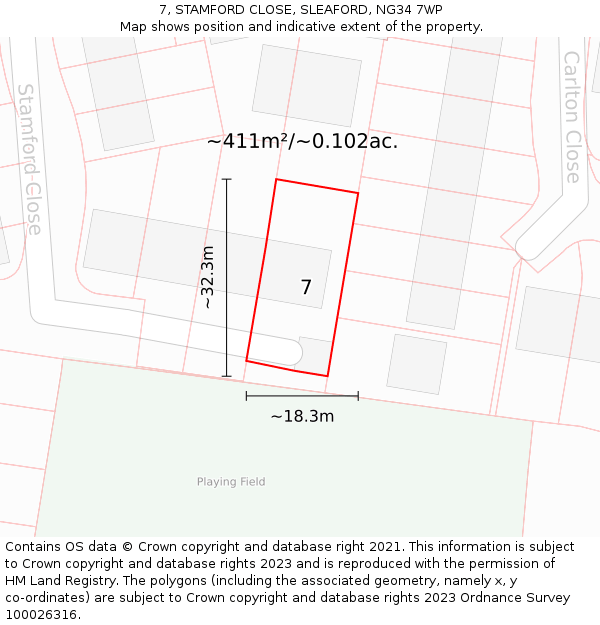 7, STAMFORD CLOSE, SLEAFORD, NG34 7WP: Plot and title map