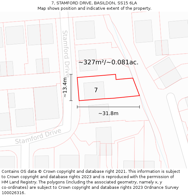 7, STAMFORD DRIVE, BASILDON, SS15 6LA: Plot and title map