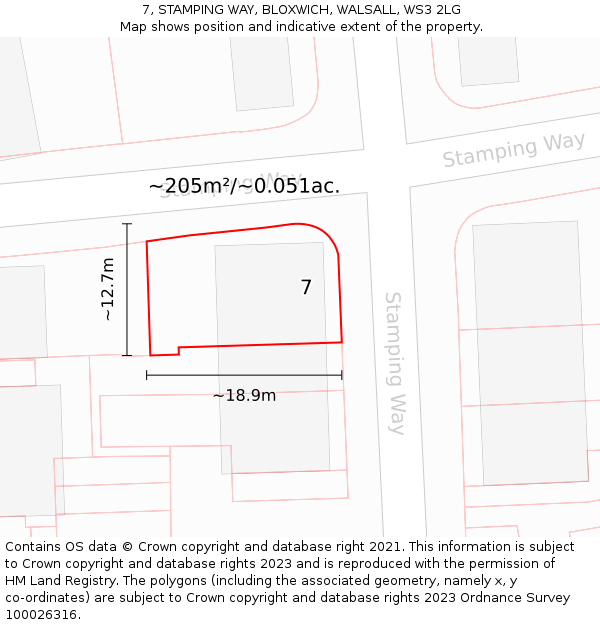 7, STAMPING WAY, BLOXWICH, WALSALL, WS3 2LG: Plot and title map