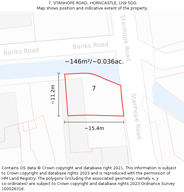 7, STANHOPE ROAD, HORNCASTLE, LN9 5DG: Plot and title map
