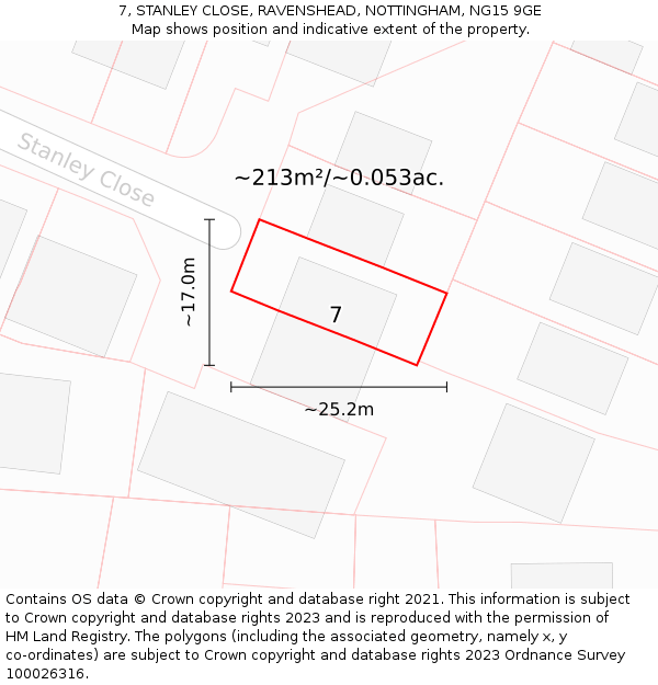 7, STANLEY CLOSE, RAVENSHEAD, NOTTINGHAM, NG15 9GE: Plot and title map