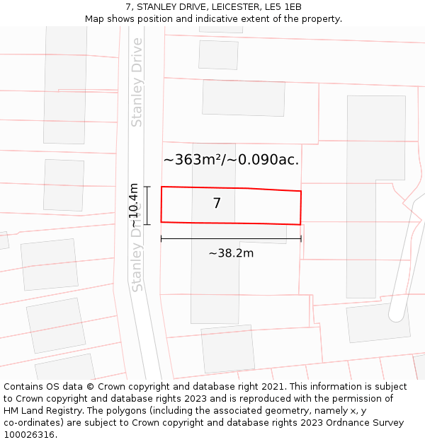 7, STANLEY DRIVE, LEICESTER, LE5 1EB: Plot and title map