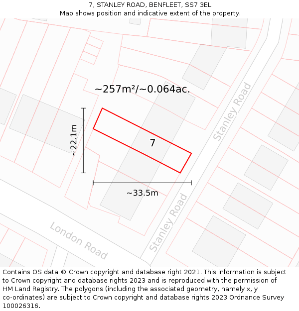 7, STANLEY ROAD, BENFLEET, SS7 3EL: Plot and title map