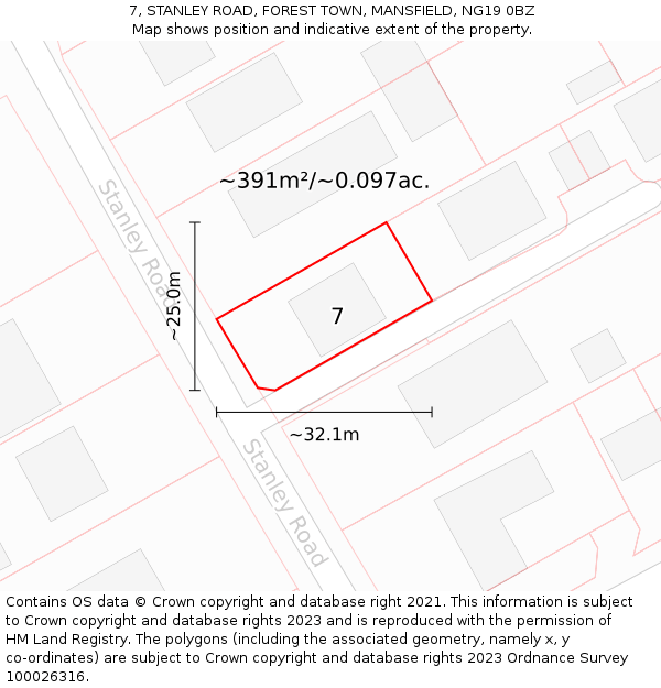 7, STANLEY ROAD, FOREST TOWN, MANSFIELD, NG19 0BZ: Plot and title map