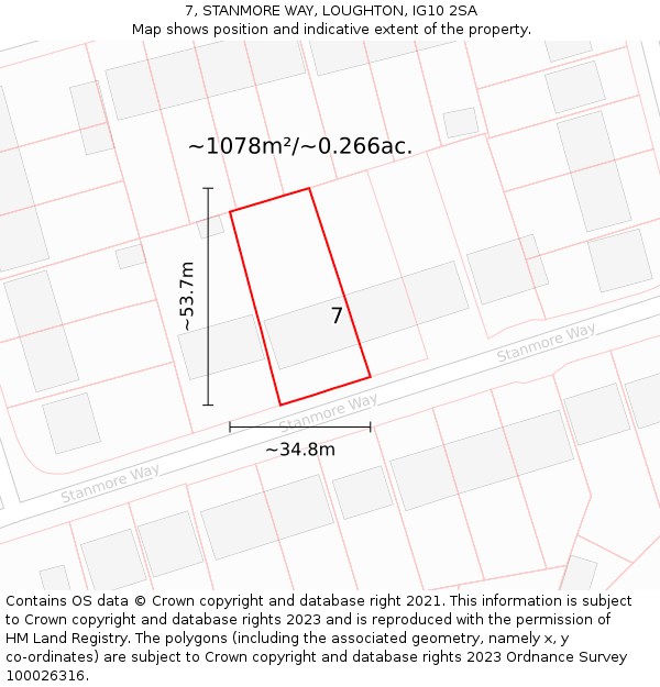 7, STANMORE WAY, LOUGHTON, IG10 2SA: Plot and title map