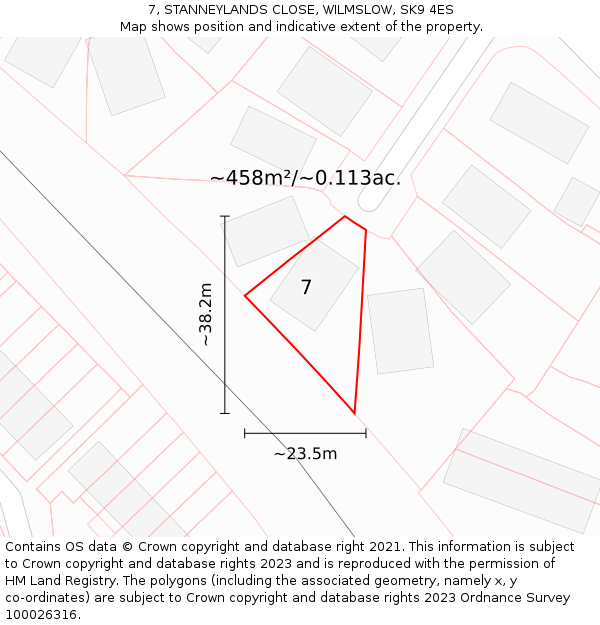 7, STANNEYLANDS CLOSE, WILMSLOW, SK9 4ES: Plot and title map