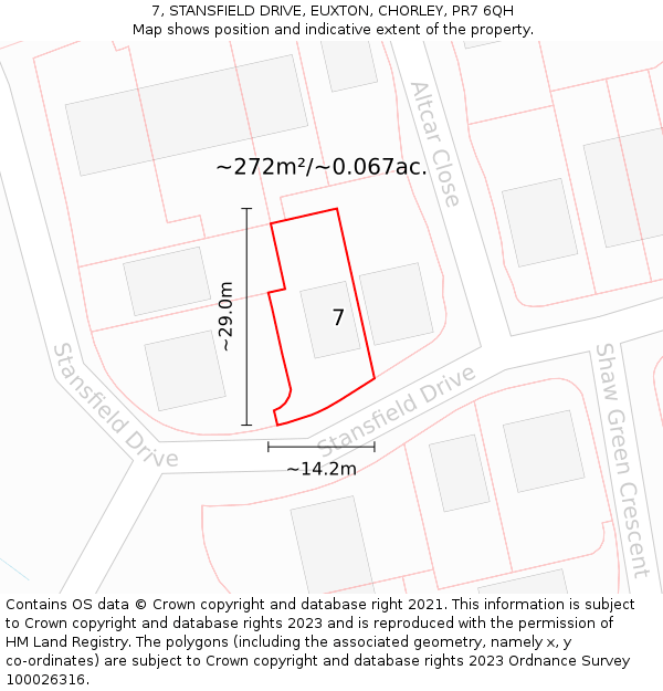 7, STANSFIELD DRIVE, EUXTON, CHORLEY, PR7 6QH: Plot and title map