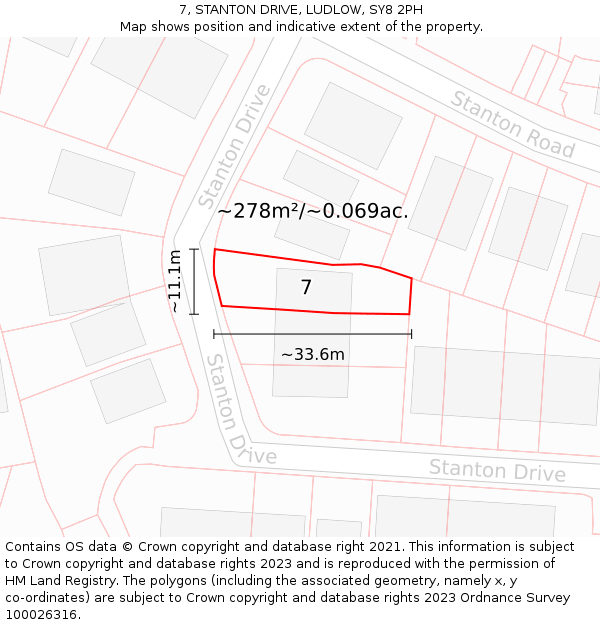 7, STANTON DRIVE, LUDLOW, SY8 2PH: Plot and title map