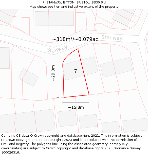 7, STANWAY, BITTON, BRISTOL, BS30 6JU: Plot and title map