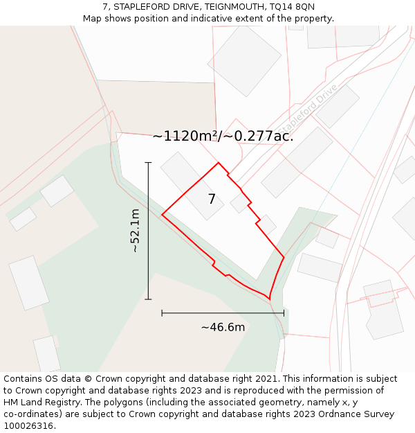 7, STAPLEFORD DRIVE, TEIGNMOUTH, TQ14 8QN: Plot and title map