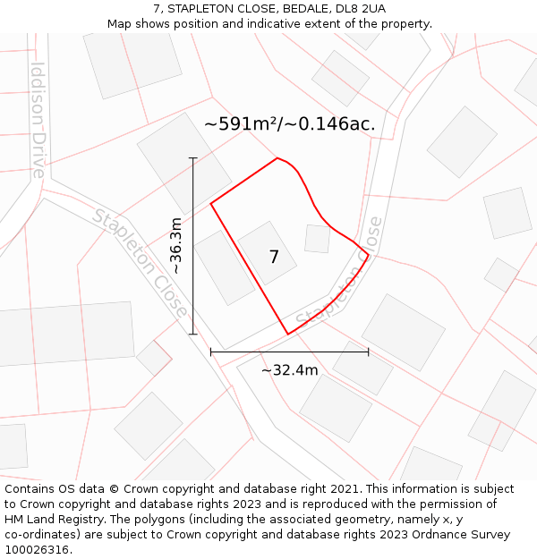 7, STAPLETON CLOSE, BEDALE, DL8 2UA: Plot and title map