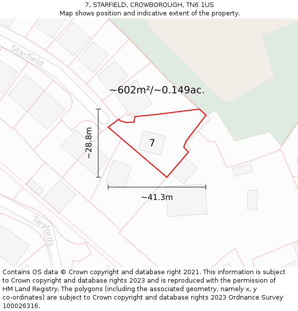 7, STARFIELD, CROWBOROUGH, TN6 1US: Plot and title map