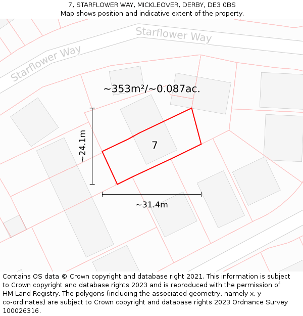 7, STARFLOWER WAY, MICKLEOVER, DERBY, DE3 0BS: Plot and title map