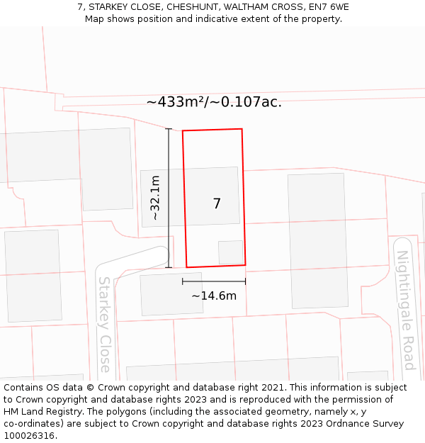 7, STARKEY CLOSE, CHESHUNT, WALTHAM CROSS, EN7 6WE: Plot and title map