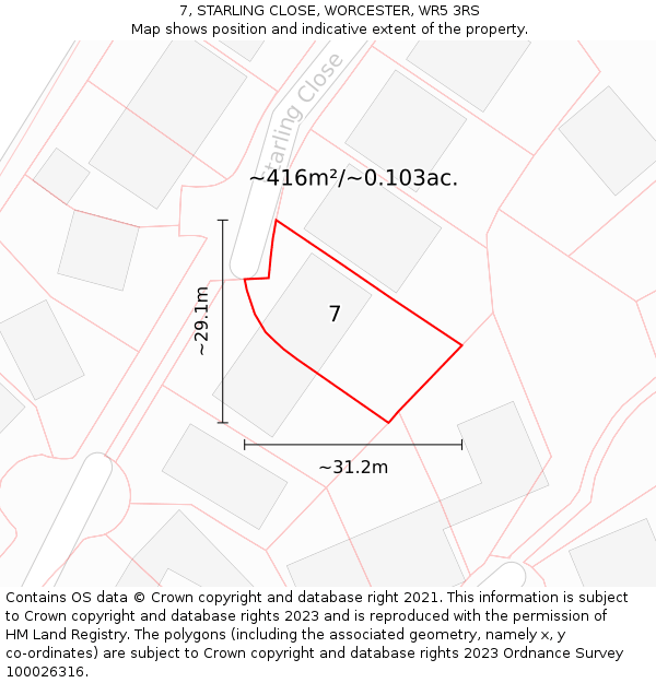 7, STARLING CLOSE, WORCESTER, WR5 3RS: Plot and title map