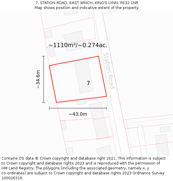 7, STATION ROAD, EAST WINCH, KING'S LYNN, PE32 1NR: Plot and title map