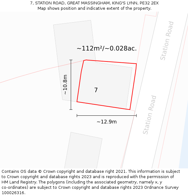 7, STATION ROAD, GREAT MASSINGHAM, KING'S LYNN, PE32 2EX: Plot and title map