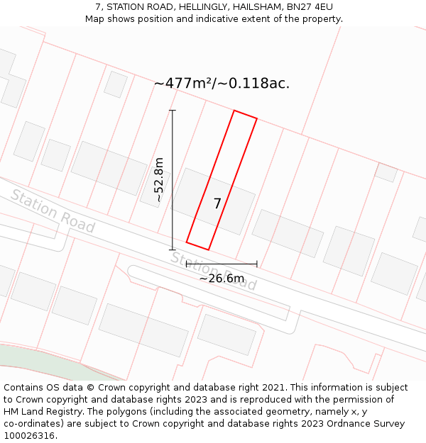 7, STATION ROAD, HELLINGLY, HAILSHAM, BN27 4EU: Plot and title map
