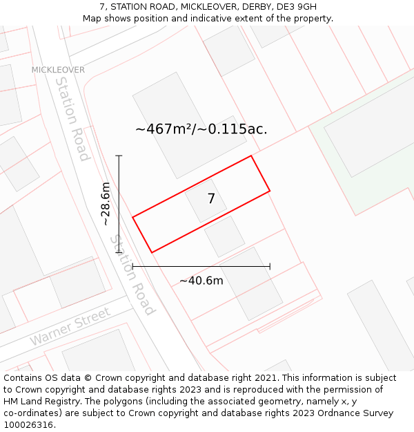 7, STATION ROAD, MICKLEOVER, DERBY, DE3 9GH: Plot and title map