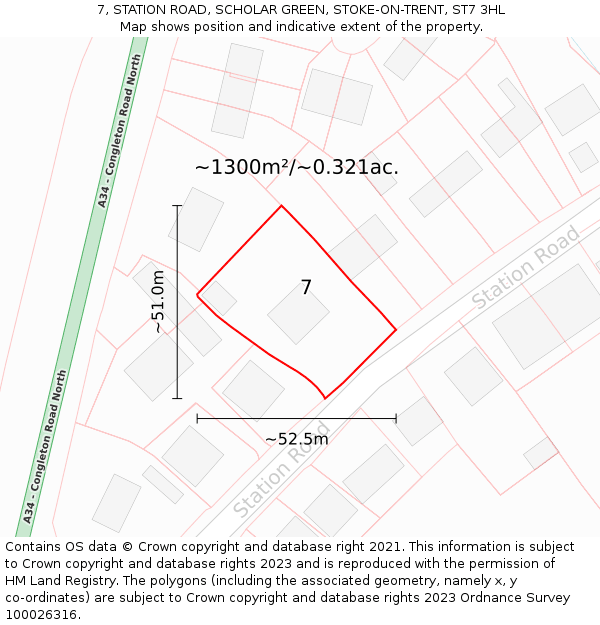 7, STATION ROAD, SCHOLAR GREEN, STOKE-ON-TRENT, ST7 3HL: Plot and title map