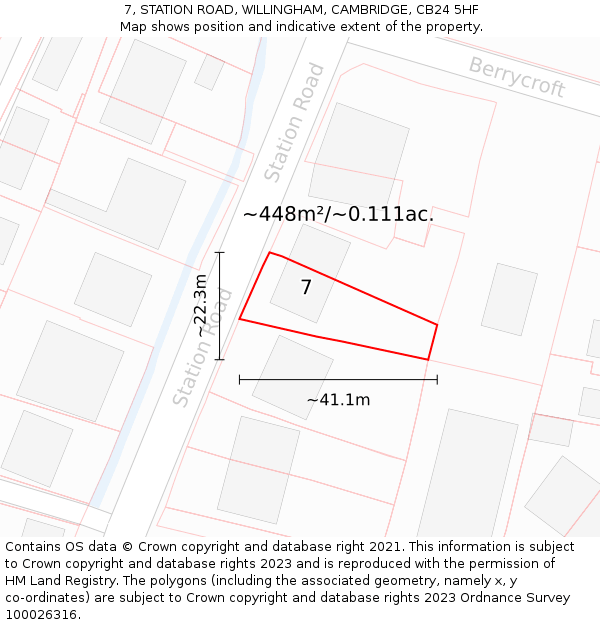 7, STATION ROAD, WILLINGHAM, CAMBRIDGE, CB24 5HF: Plot and title map
