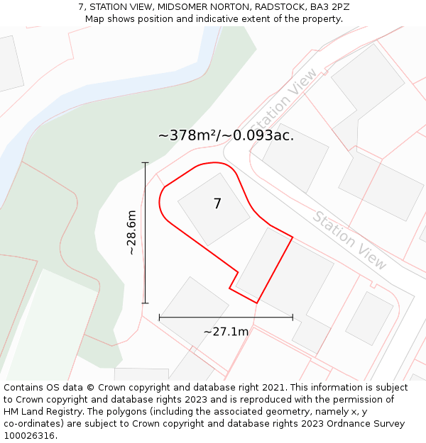 7, STATION VIEW, MIDSOMER NORTON, RADSTOCK, BA3 2PZ: Plot and title map