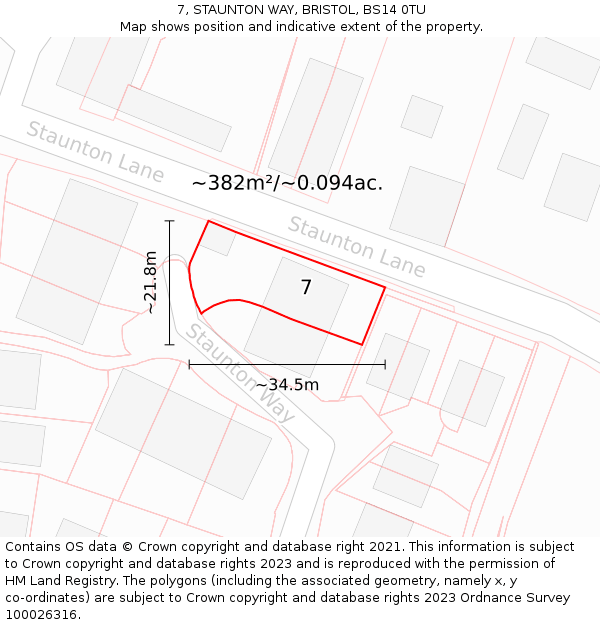7, STAUNTON WAY, BRISTOL, BS14 0TU: Plot and title map