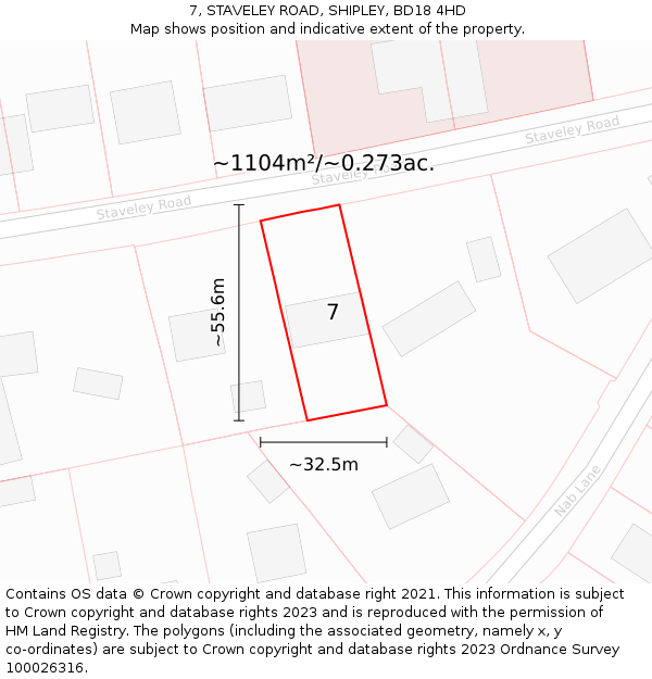 7, STAVELEY ROAD, SHIPLEY, BD18 4HD: Plot and title map
