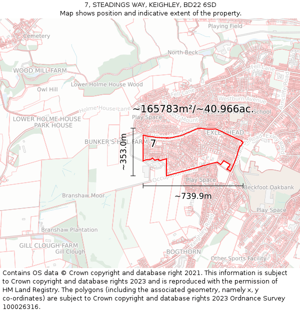 7, STEADINGS WAY, KEIGHLEY, BD22 6SD: Plot and title map