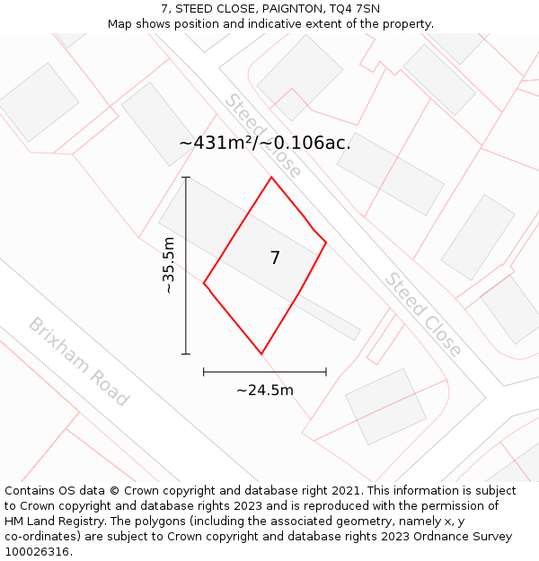 7, STEED CLOSE, PAIGNTON, TQ4 7SN: Plot and title map