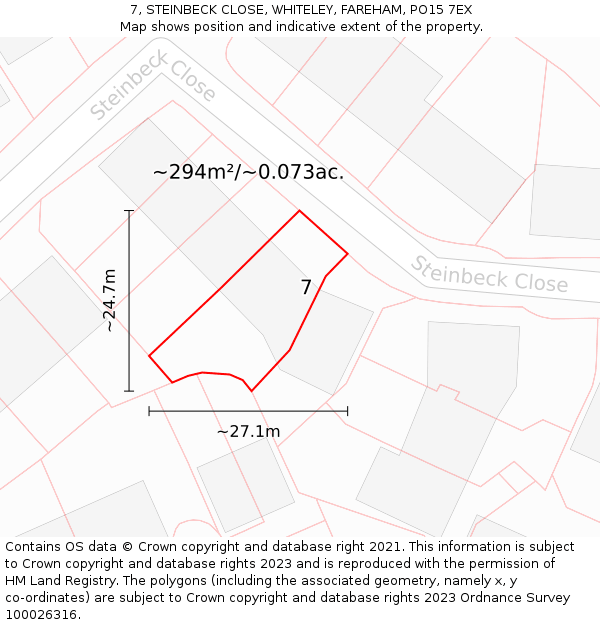 7, STEINBECK CLOSE, WHITELEY, FAREHAM, PO15 7EX: Plot and title map
