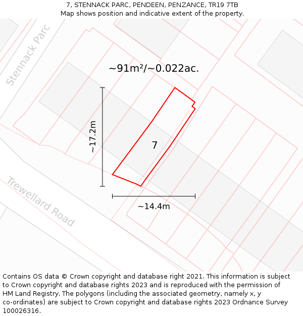 7, STENNACK PARC, PENDEEN, PENZANCE, TR19 7TB: Plot and title map