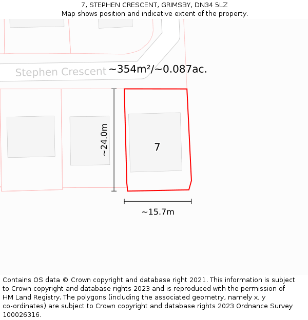 7, STEPHEN CRESCENT, GRIMSBY, DN34 5LZ: Plot and title map